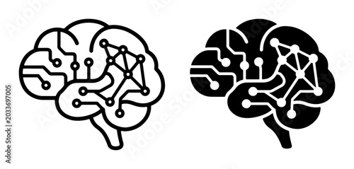 Digital Brain Icons, AI Neural Network Concepts, Artificial Intelligence Technology, Machine Learning Circuits, Cognitive Processing Graphics