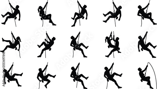 Foto Rope access climber silhouette collection with rappelling rescue and industrial