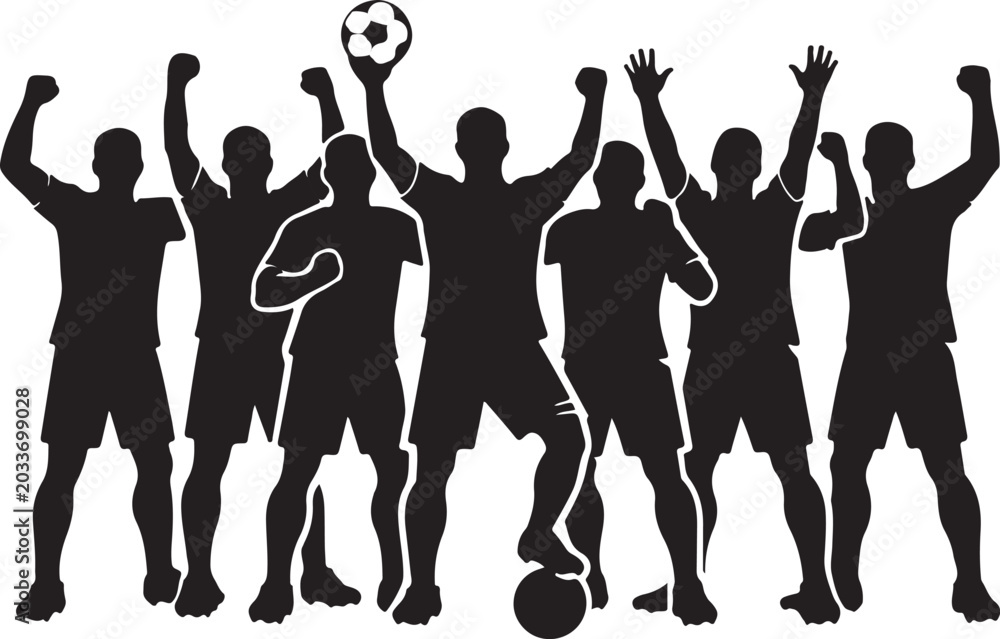 Fototapeta premium team celebration silhouettes, raised hands