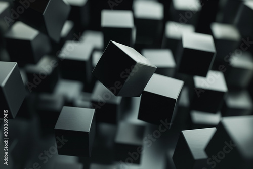Abstract monochrome floating cubes geometric background