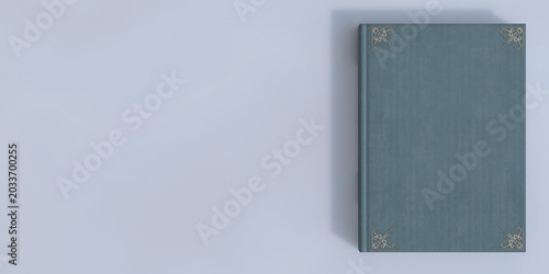 Foto Hardcover book mockup with ornate corners on light background providing clean copyspace for modern design and branding presentation