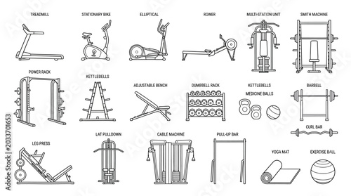 Foto Gym equipment icons and symbols.