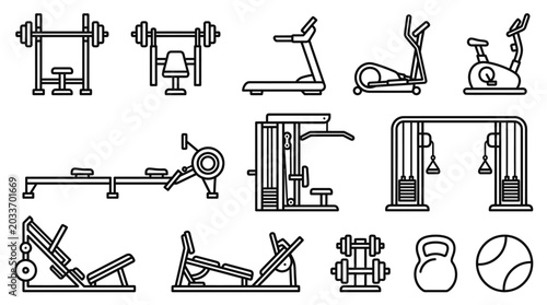 Foto Gym Equipment Icons Fitness Machines.
