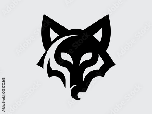 Black Minimalist Wolf Fox Face Animal Icon Vector Design