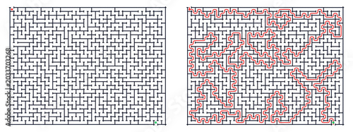 Labyrinth game grid with traced path and empty maze design  