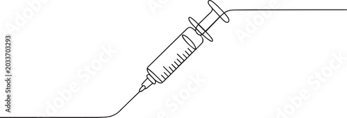 Continuous Line Drawing Of Syringe For Injections. One Line Of Syringe. one line Art icon drawing vector