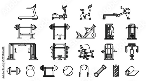 Foto Gym equipment icons fitness symbols.