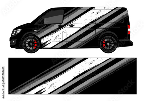 Black white and grey grunge diagonal stripe van wrap.