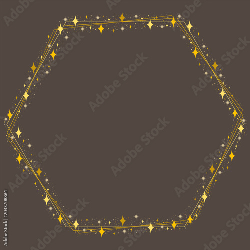 Sparkling Golden Yellow Hexagon Border Frame With Glitter Star Decoration