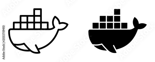 Obraz na płótnie Whale Container Ship Icons, Maritime Logistics Vector Art, Nautical Shipping Sym