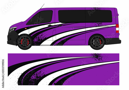 Purple van with white and black flowing wave livery.