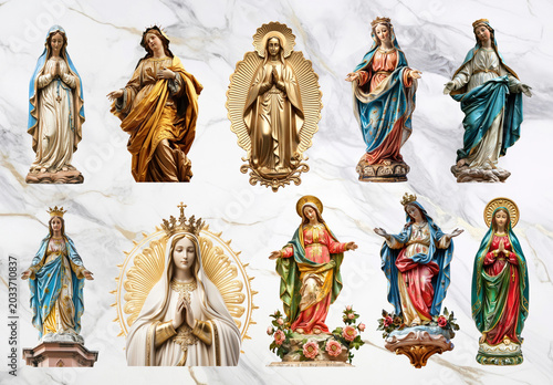 Collection Of Religious Virgin Mary Statues Element Design Set