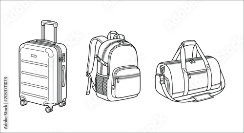 Bild auf Leinwand Line Art Illustration Of Suitcase Backpack And Duffel Bag
