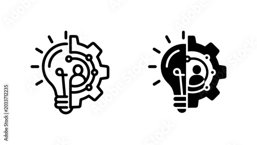 Photos Innovation Concept Icons: Lightbulb, Gear, and Person Silhouette, representing c