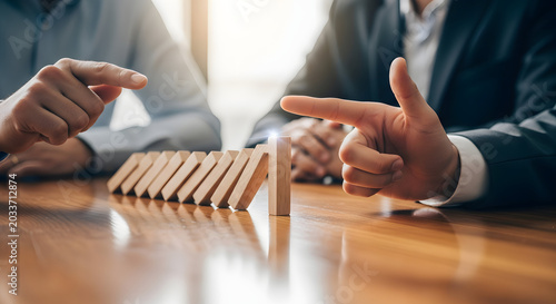 Business People Initiating Domino Effect for Risk Management