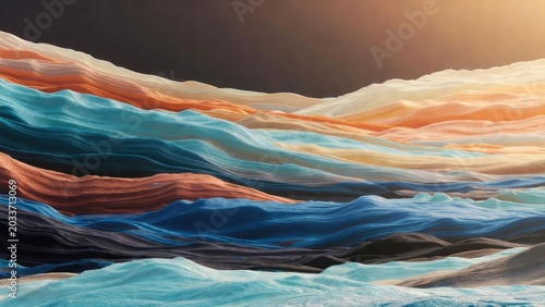 Digital art gallery surreal abstract layered waves in a vibrant environment