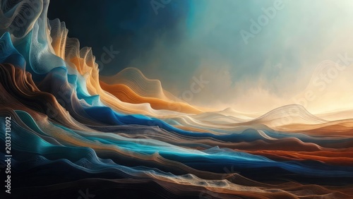 Surreal abstract layered wave patterns digital art landscape ethereal environment artistic viewpoint