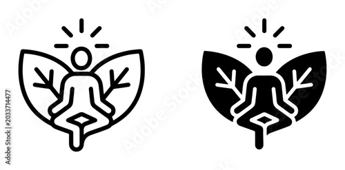 Konstfotografi Meditation Icon Set, Zen Yoga Pose, Mindfulness Silhouette, Inner Peace Symbol,