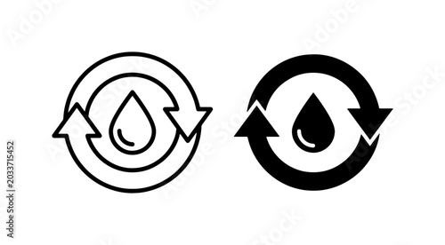Tableau sur toile Water Cycle Icons, Circular Arrows and Droplet Symbol, Renewable Resource Concep