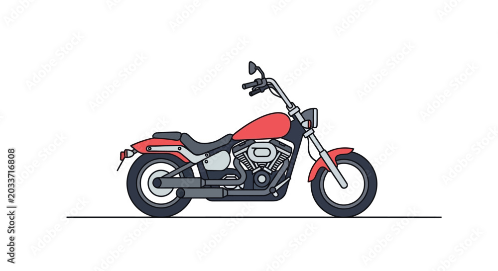Obraz premium Red and black motorcycle side view.
