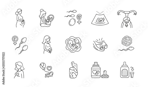 Tableau sur toile Pregnancy fertility and baby thin line icon set vector illustration style