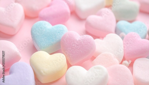 Cute candy-like heart decorations in pastel tones, ideal for love cards, wedding invites, and social media posts
