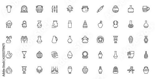 Bild auf Leinwand Pottery and Ceramics minimal line art icon set