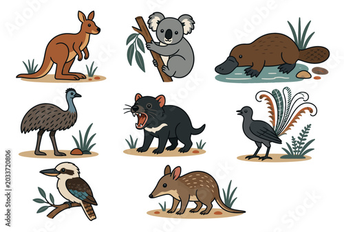 Photography Australian animals icons set.
