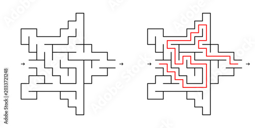 Schilderij op canvas Easy star-shaped maze puzzle on a white background