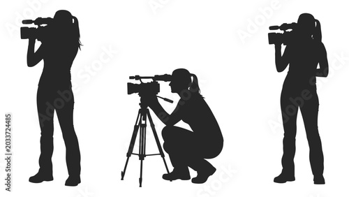 Tableau sur toile Photographer silhouettes in various poses black vector illustration with transpa
