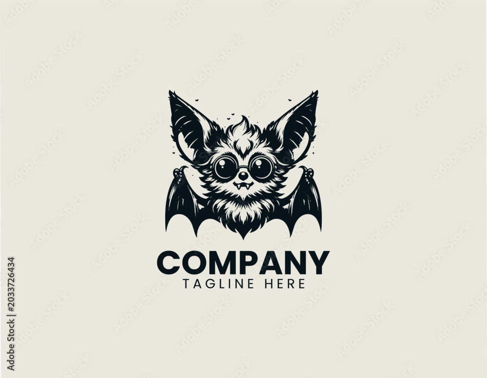 Obraz premium Cute winged bat creature with sunglasses black vector illustration