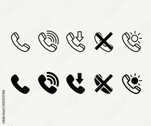 vector Phone Call Functions and Contact Line Icon Set