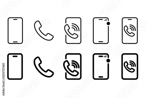 set of icons for web designPhone Call Functions and Contact Line Icon Set
