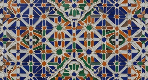 Intricate Geometric Moroccan Tile Pattern with Star and Diamond Motifs.