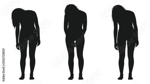Quadro su tela Human silhouettes in various poses black shapes against a white background figur