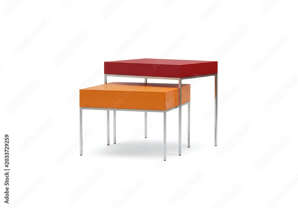 Fototapeta premium Modern red and orange nesting tables with metal legs