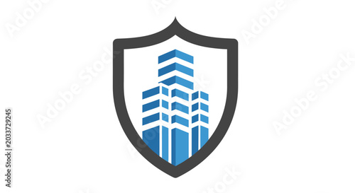 Obraz na płótnie Shield Protecting Blue Skyscraper Building.