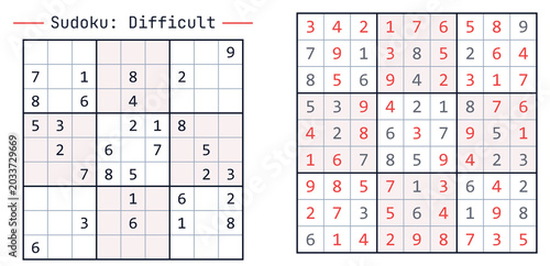 Sudoku puzzle with difficult level on grid layout design  