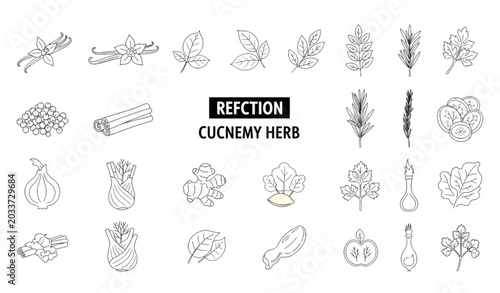 Tableau sur toile Modern culinary spices and herbs outline icon collection vector design
