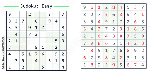 Sudoku puzzle game showing easy and completed solutions  