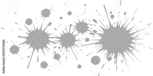 Seamless floral pattern vector with black ink splats, blots, and grunge paint splashes of summer nature flower silhouettes