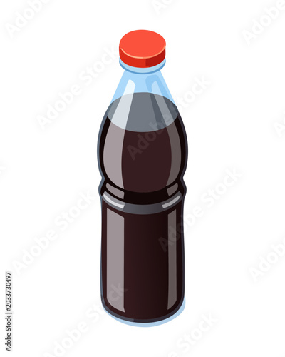 Classic glass bottle with red cap containing refreshing dark carbonated cola soda drink for grocery retail store - Vector Illustration