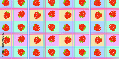 Photos Cute Strawberry Seamless Pattern Kawaii Fruit Background Vector Illustration