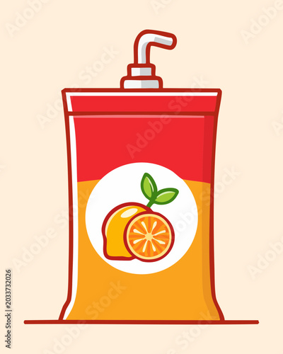 Fotografija Vibrant orange juice box container with convenient bendy straw for refreshing ci