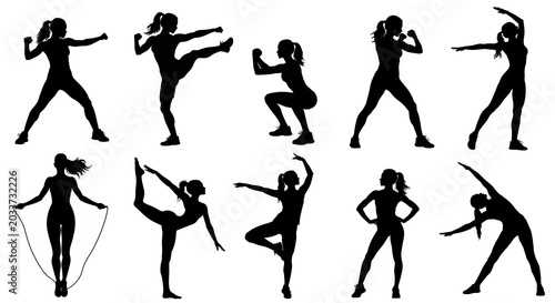 フィットネスを楽しむ女性のシルエット｜ミニマルスポーツデザイン
Silhouette of woman enjoying fitness – minimal sports design