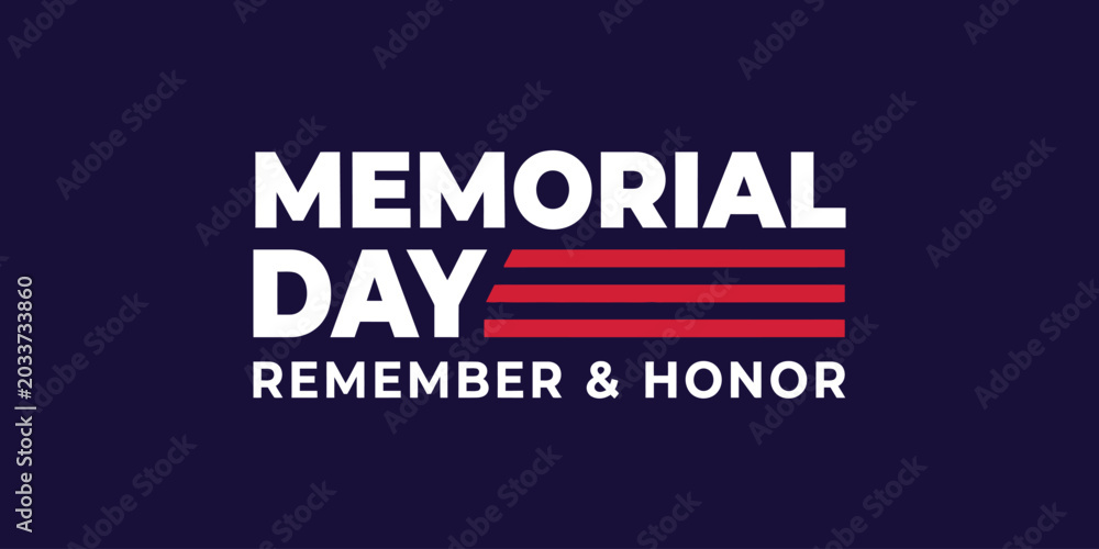 Fototapeta premium Memorial day typography with american flag stripes and 'remember honor'