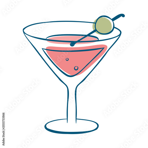 Pink Martini Glass with Olive Doodle Clipart