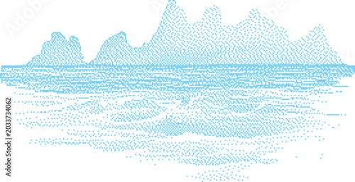 Tableau sur toile Abstract pointillist seascape with geometric mountains and choppy water during d