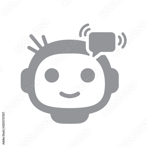 Photos Robot head emits a speech bubble signal to symbolize artificial intelligence and automated customer support
