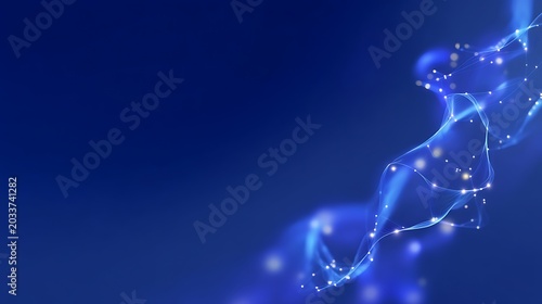 Abstract Digital Background with Flowing Light and Glowing Dots